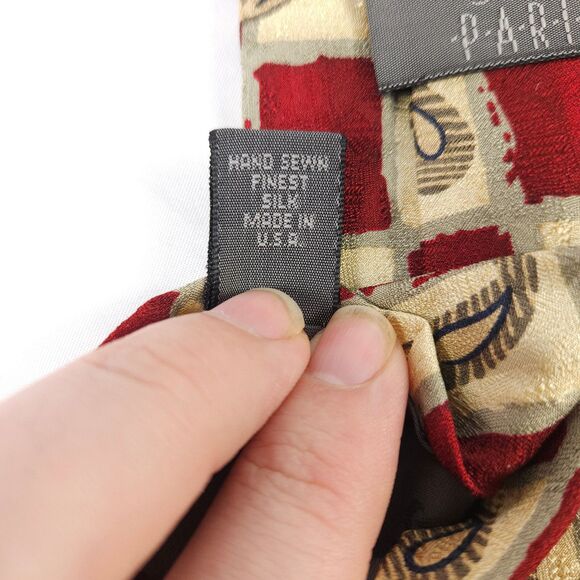 Robert Talbott Studio Red Beige Paisley Checkered Silk Tie 4" x 57.25" USA - Picture 4 of 6